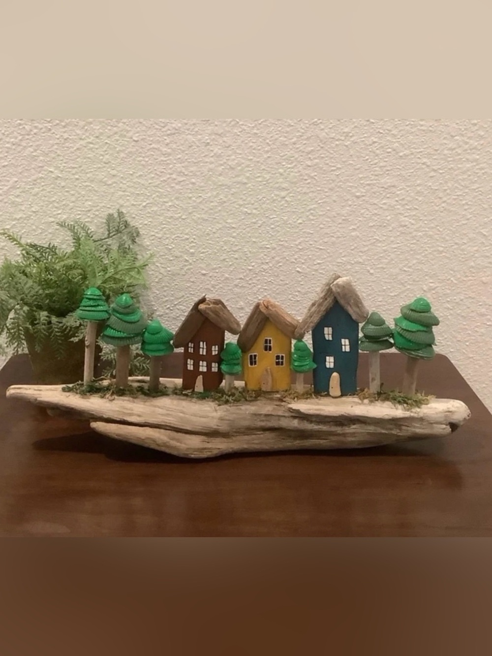 Driftwood Art, Painted Driftwood Houses And Seashell Trees ,Woodsy Coastal Decor